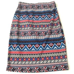 JEALOUS TOMATO Striped Aztec Tribal Pull-on Stretchy Knee-Length Pencil Skirt L